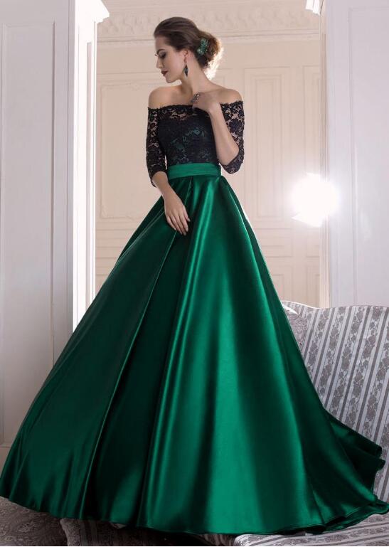 long sleeve emerald green prom dress P3632 Emerald Green Prom Dresses, Long Sleeve Prom Dresses, Sparkly Applique Prom Dresses, Modest Evening Dresses, Vestidos de Fiesta