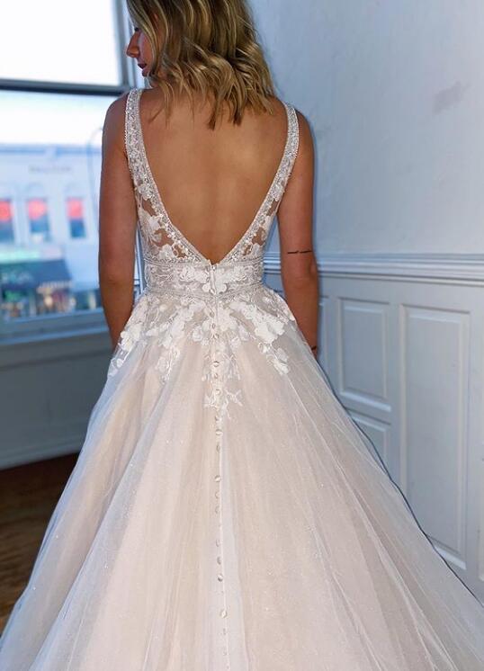 Open Back A-line Wedding Dresses,Beach Wedding Dresses,Bridal Dresses