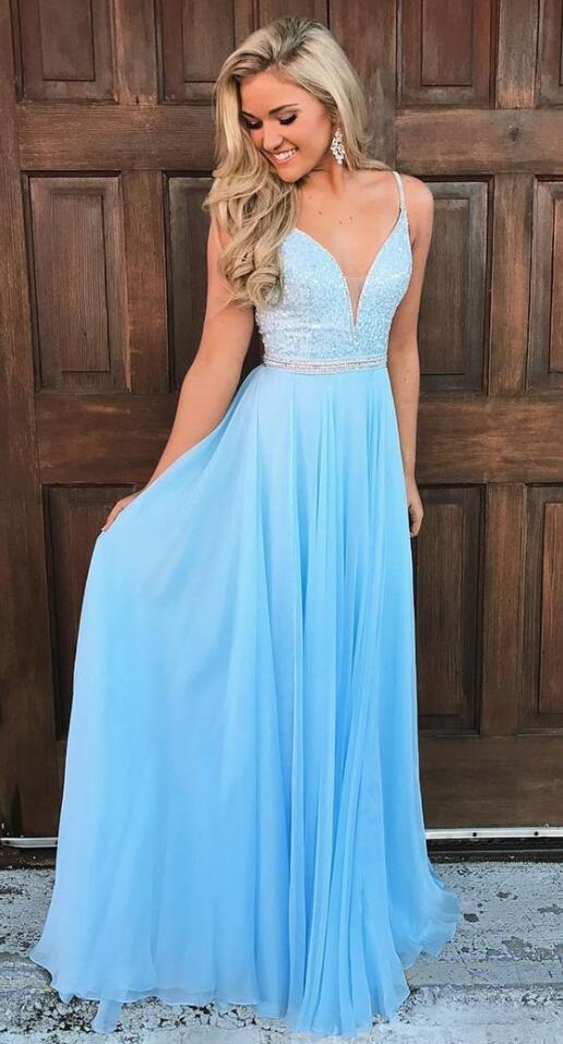 Light Blue Prom Dress, Prom Dresses, Pageant Dress, Evening Dress, Ball Dance Dresses, Graduation School Party Gown