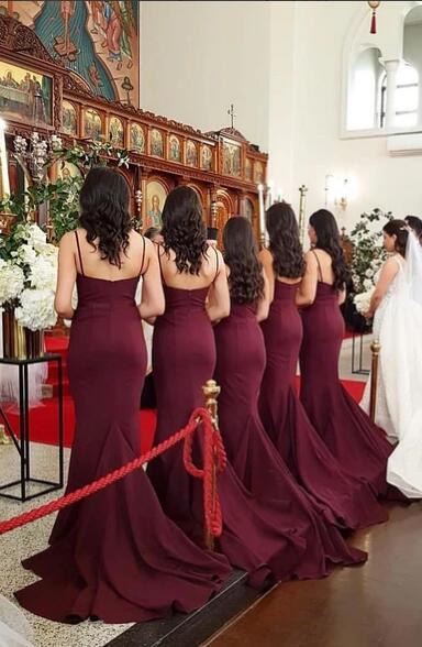Spaghetti Straps Mermaid Sexy Backless Sleeveless Long Bridesmaid Dress,Cheap Bridesmaids Dresses