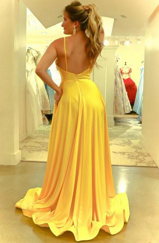 Yellow Prom Dress with Slit, Formal Dress, Evening Dresses, Graduation School Party Gown