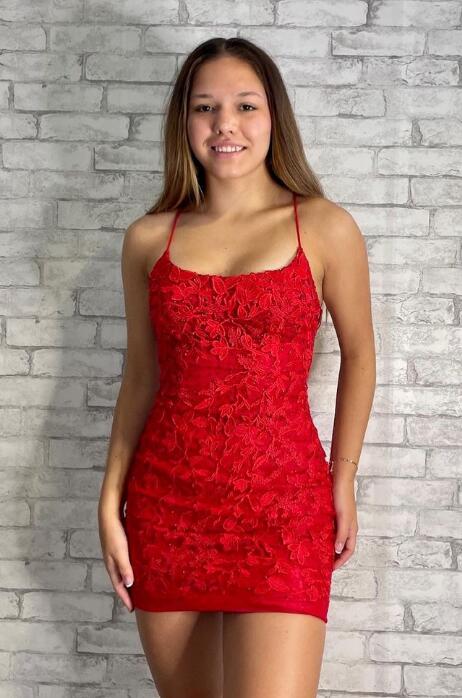 Tight Red Lace Short Homecoming Dress