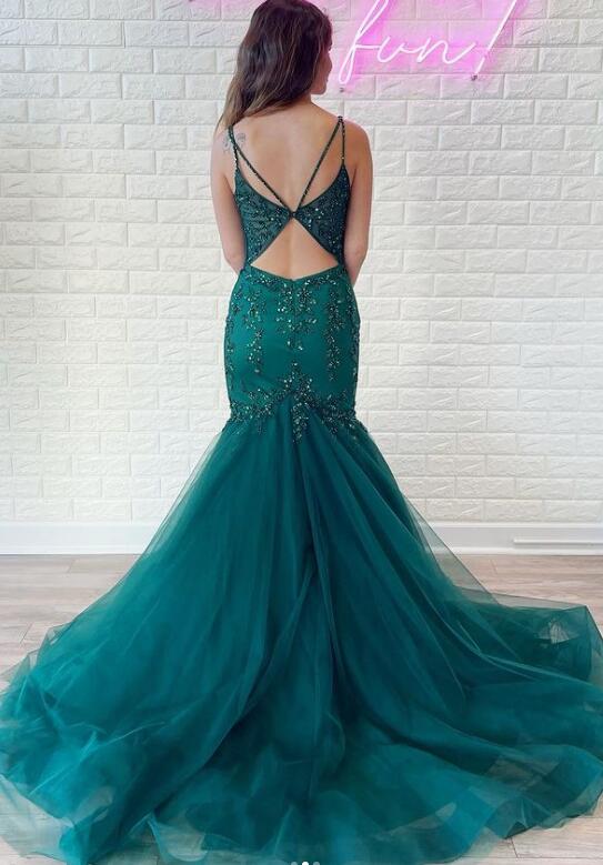 Beaded Mermaid Long Prom Dresses