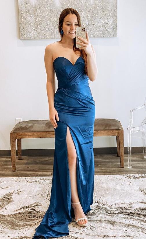 Strapless Sexy Mermaid Long Prom Dresses with Slit