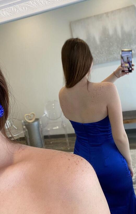Strapless Sexy Mermaid Long Prom Dresses with Slit