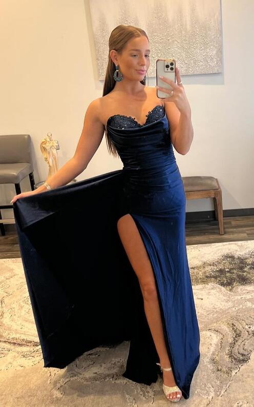 Strapless Long Prom Dresses with slit