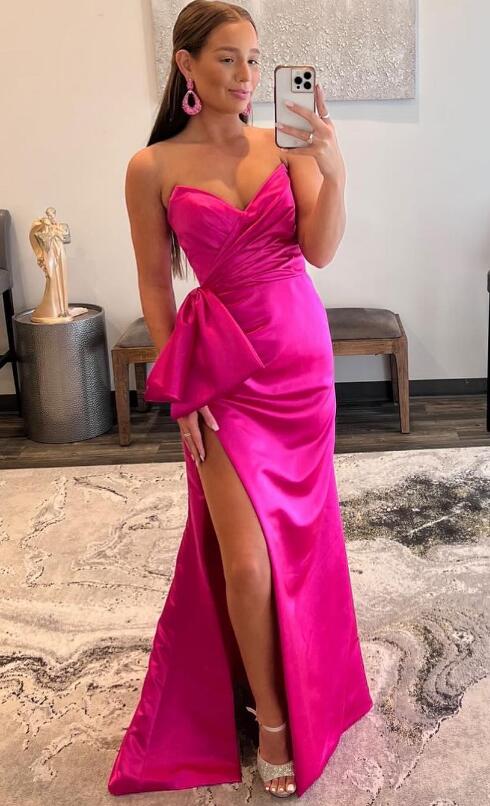 Sexy Strapless Long Prom Dresses with slit