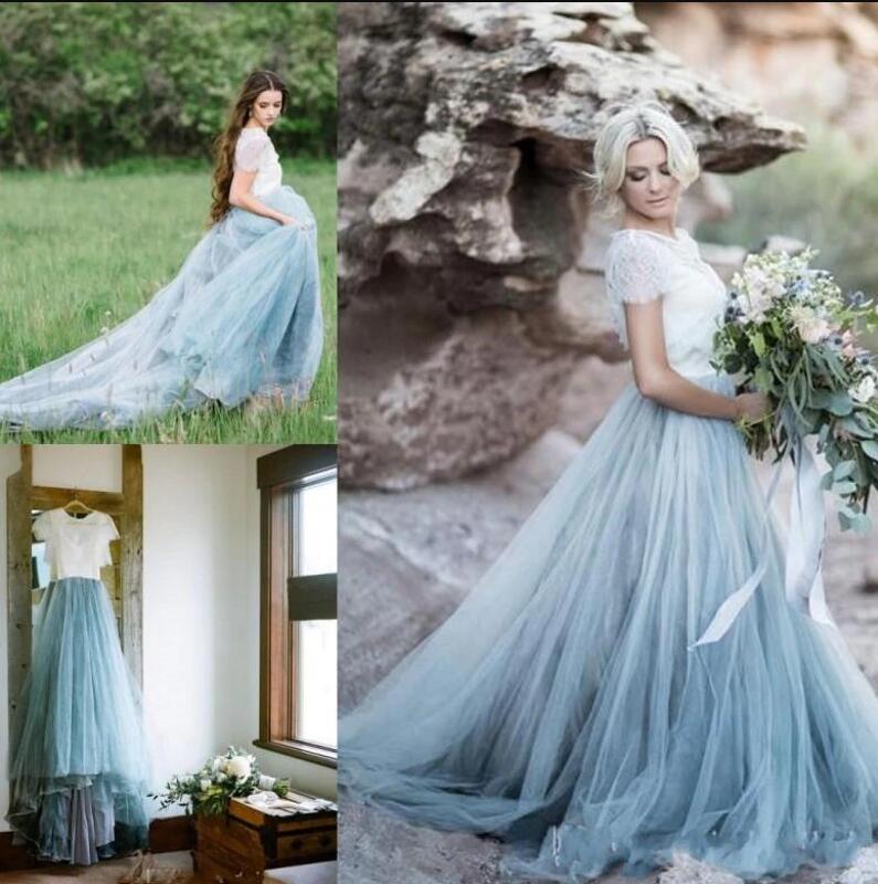 Colored Wedding Dress Short Sleeves Beach Wedding Dress For Brides Bridal Gown