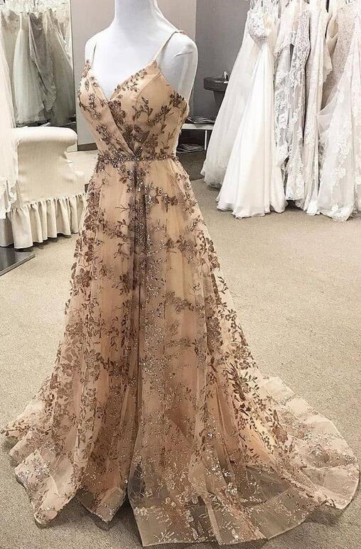 Sparkly Lace Prom Dress,Colored Wedding Dresses