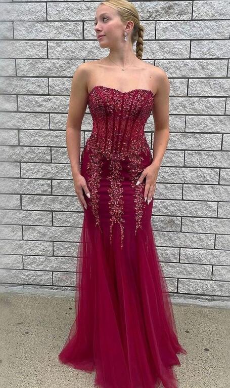 Strapless Mermaid Long Prom Dress with Beading