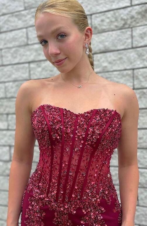 Strapless Mermaid Long Prom Dress with Beading