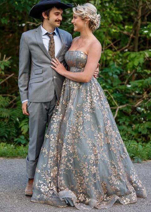 Sparkly Lace Prom Dress,Colored Wedding Dresses