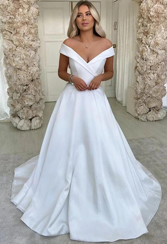 Off the Shoulder A-line Wedding Dresses, Bridal Dresses