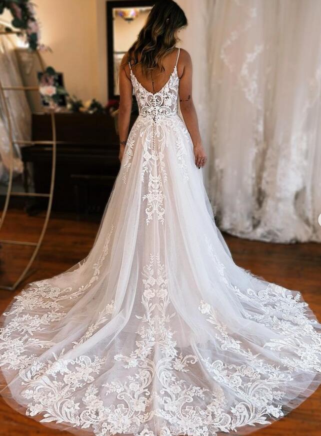 Open Back A-line Wedding Dresses,Bridal Dresses