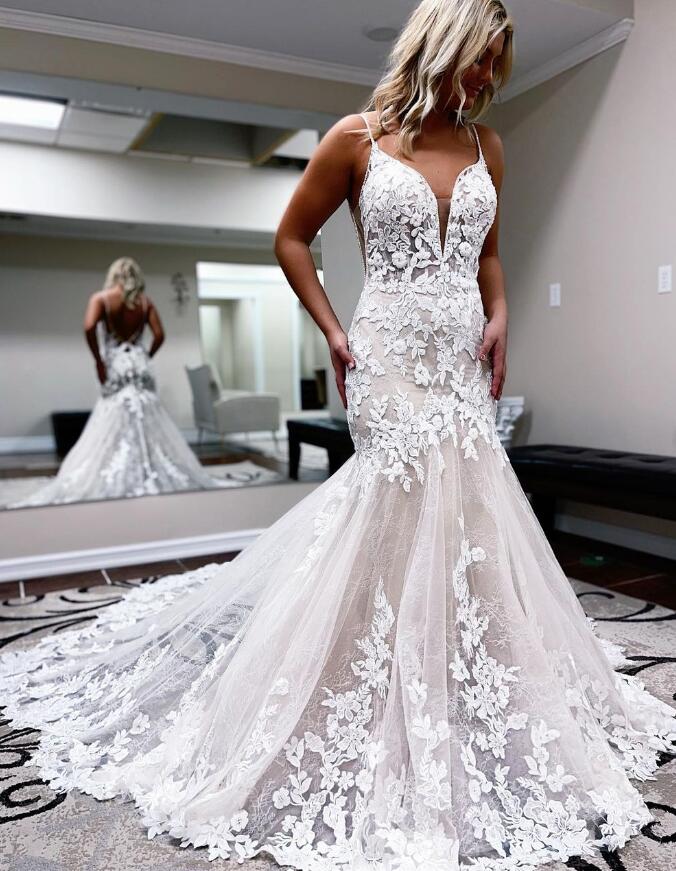 Sexy Open Back Mermaid Wedding Dresses,Bridal Dresses