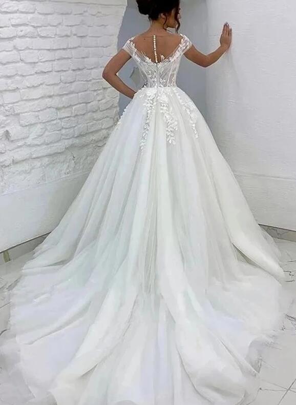 Princess Short Sleeves Sweep/Brush Train Wedding Dresses DT1398