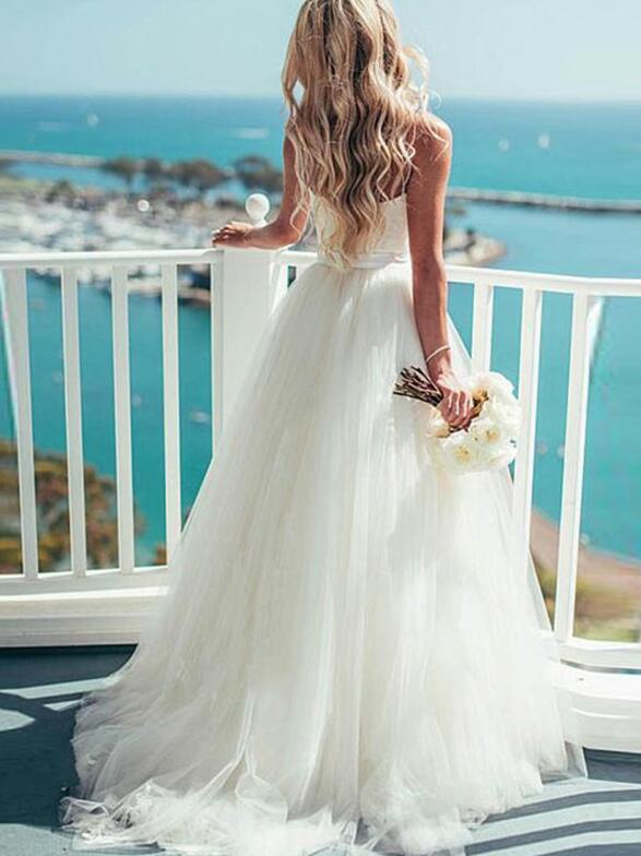 Sweetheart Sweep/Brush Train Sleeveless Tulle Wedding Dresses DT1412