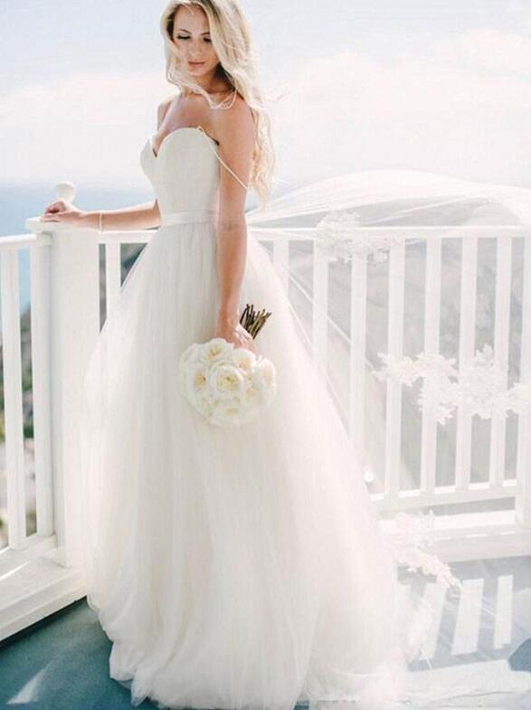 Sweetheart Sweep/Brush Train Sleeveless Tulle Wedding Dresses DT1412