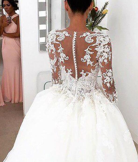 Ball Gown Long Sleeves Scoop Court Train Wedding Dresses DT1415