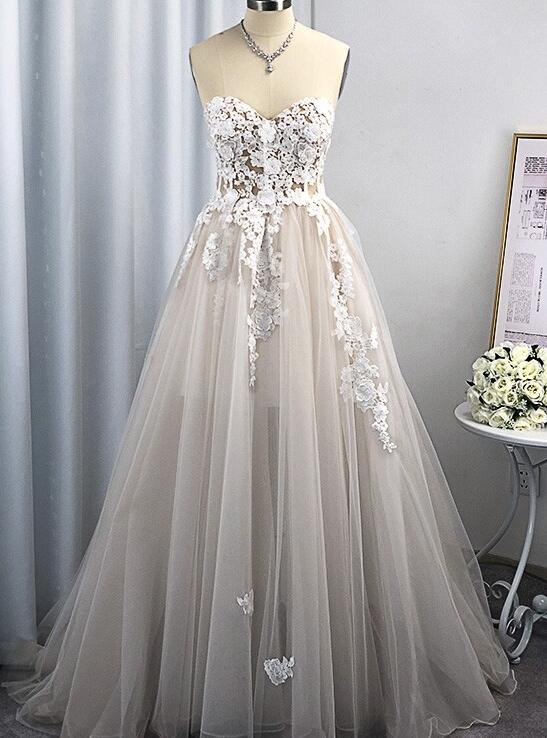 Sweetheart Sleeveless Sweep/Brush Train A-line Wedding Dresses DT1419