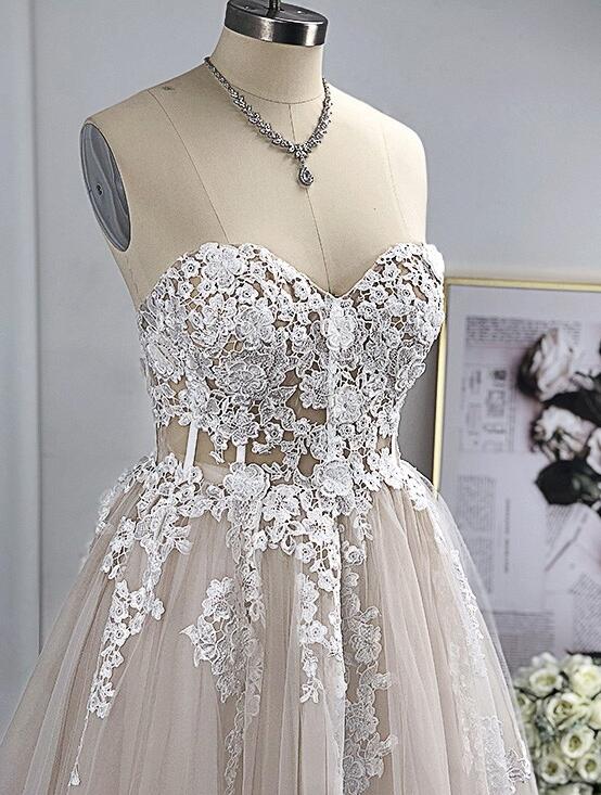 Sweetheart Sleeveless Sweep/Brush Train A-line Wedding Dresses DT1419