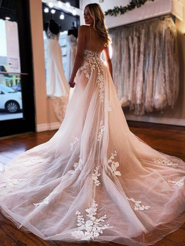 V-neck Sleeveless Court Train A-line Wedding Dresses DT1439