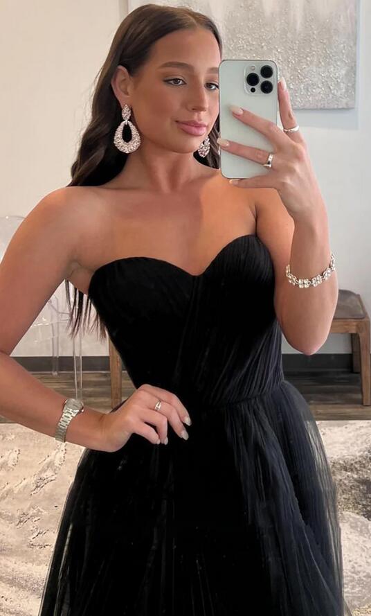 Black Sweetheart Tulle Long Prom Dresses DT1495