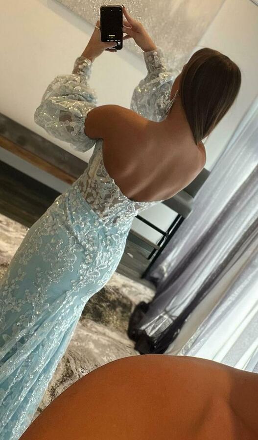Strapless Mermaid Lace Prom Dresses Long with Removable Sleeves