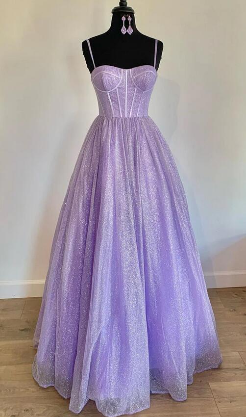 Straps Sparkly Long Prom Dresses