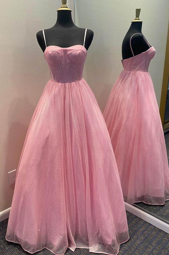 Straps Sparkly Long Prom Dresses