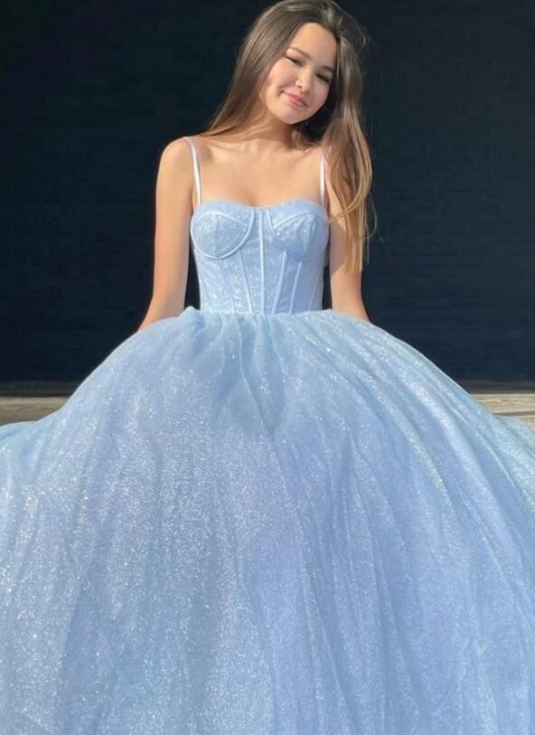 Straps Sparkly Long Prom Dresses