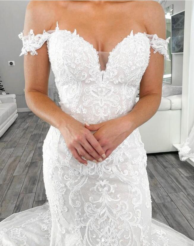 Off the Shoulder Mermaid Tulle/Lace Wedding Dresses DT1560