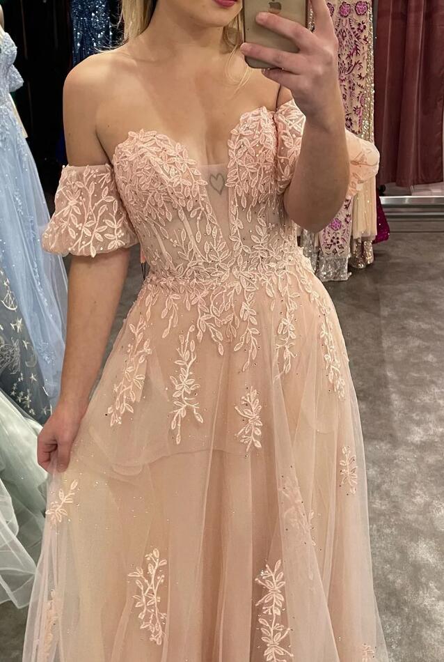 Strapless A-Line Prom Gown with Puff Sleeves Party Dresses DT1564