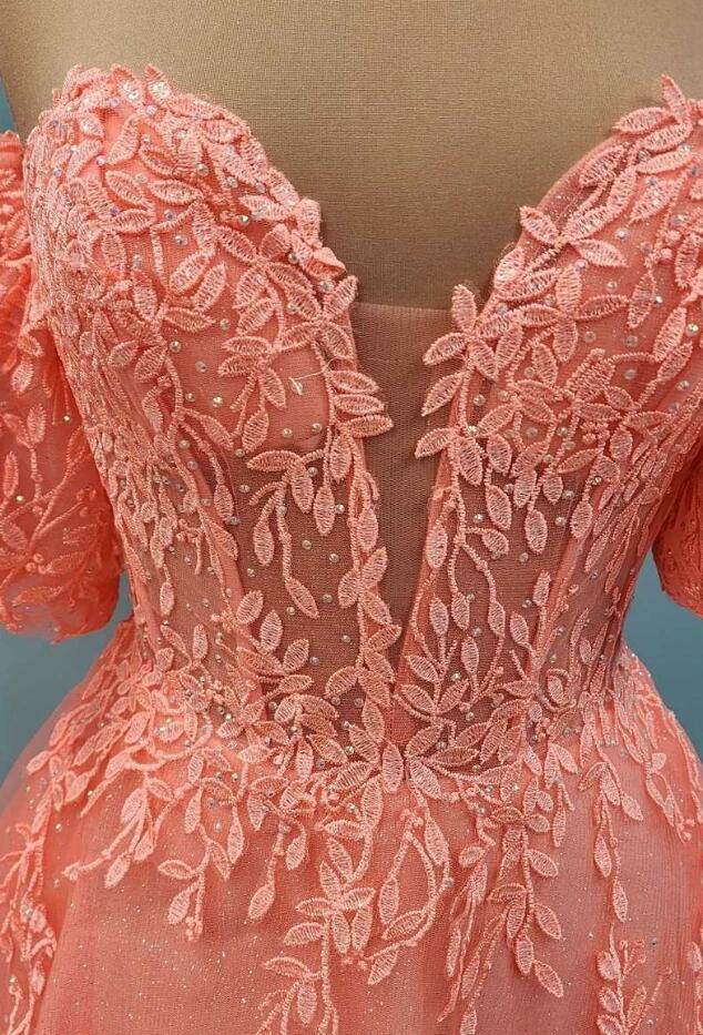 Strapless A-Line Prom Gown with Puff Sleeves Party Dresses DT1564