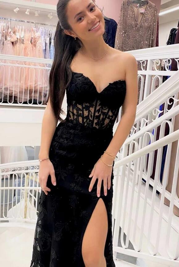 2023 Black Mermaid Lace Prom Dresses Homecoming Dresses DT1598