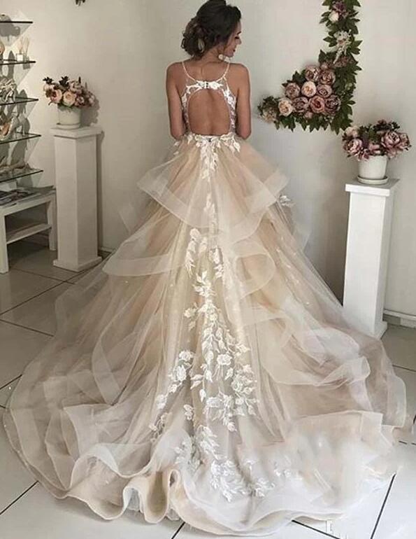Backless Ruffles Puffy Skirt Wedding Dresses DT1577