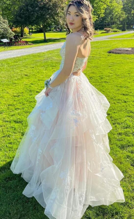 V Neck Ball Gown Long Prom Dresses