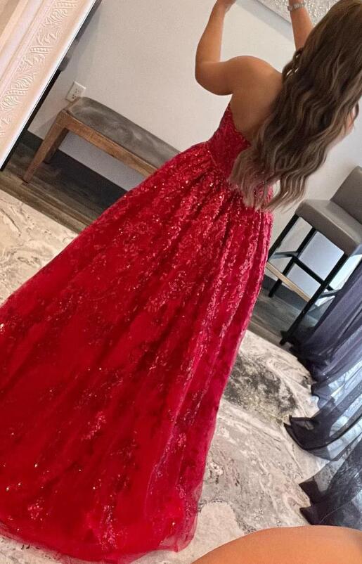 Strapless Sparkly Lace Long Prom Dresses
