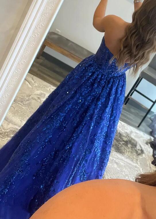 Strapless Sparkly Lace Long Prom Dresses
