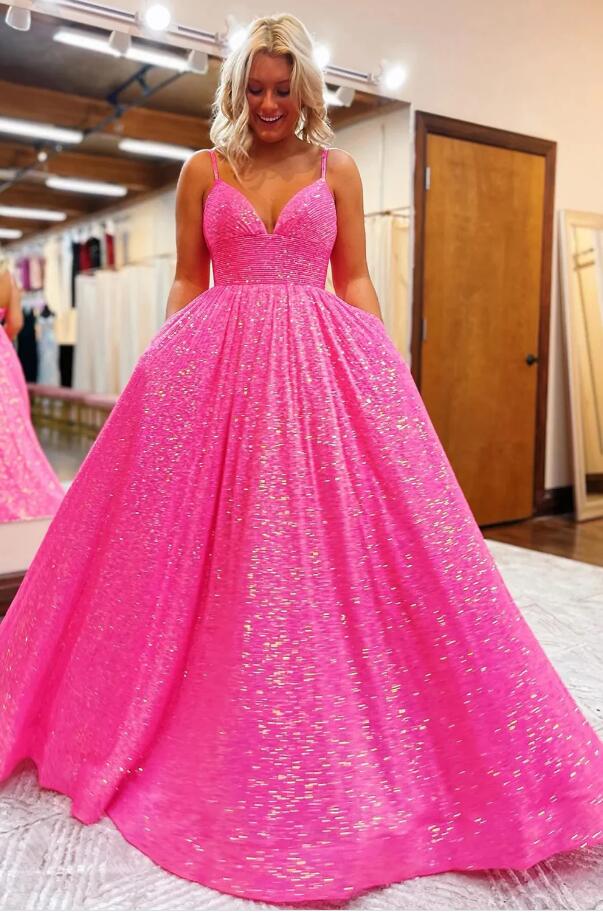 Sparkly Sequins A-Line Long Prom Dresses