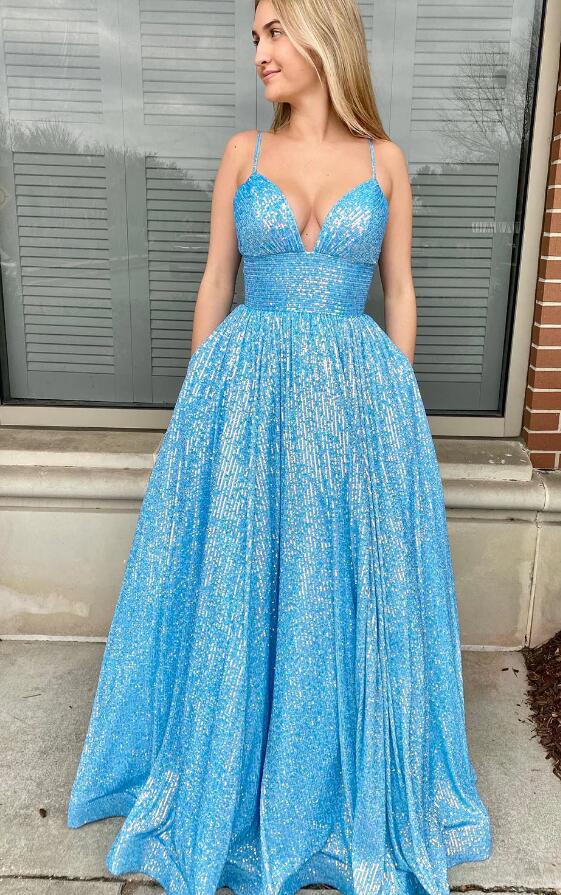 Sparkly Sequins A-Line Long Prom Dresses