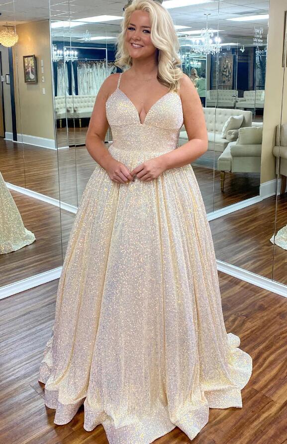 Sparkly Sequins A-Line Long Prom Dresses