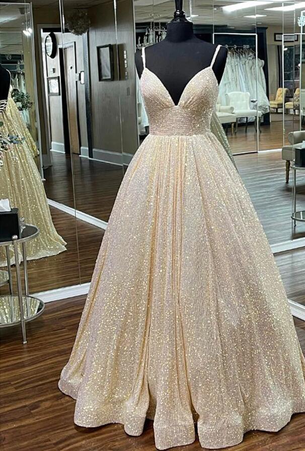 Sparkly Sequins A-Line Long Prom Dresses
