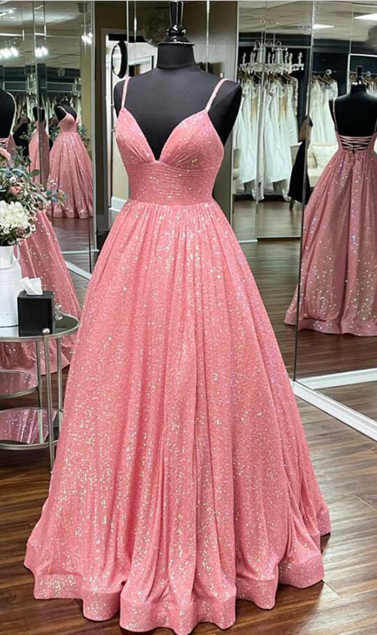 Sparkly Sequins A-Line Long Prom Dresses
