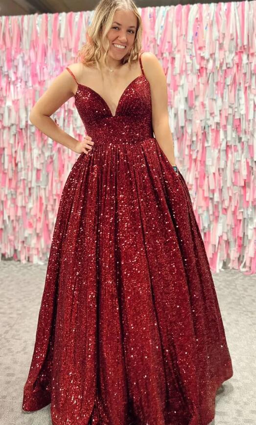 Sparkly Sequins A-Line Long Prom Dresses