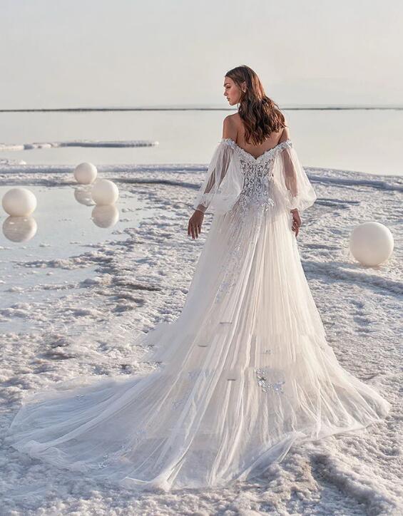 Off the Shoulder A-line Beach Wedding Dresses DT1594