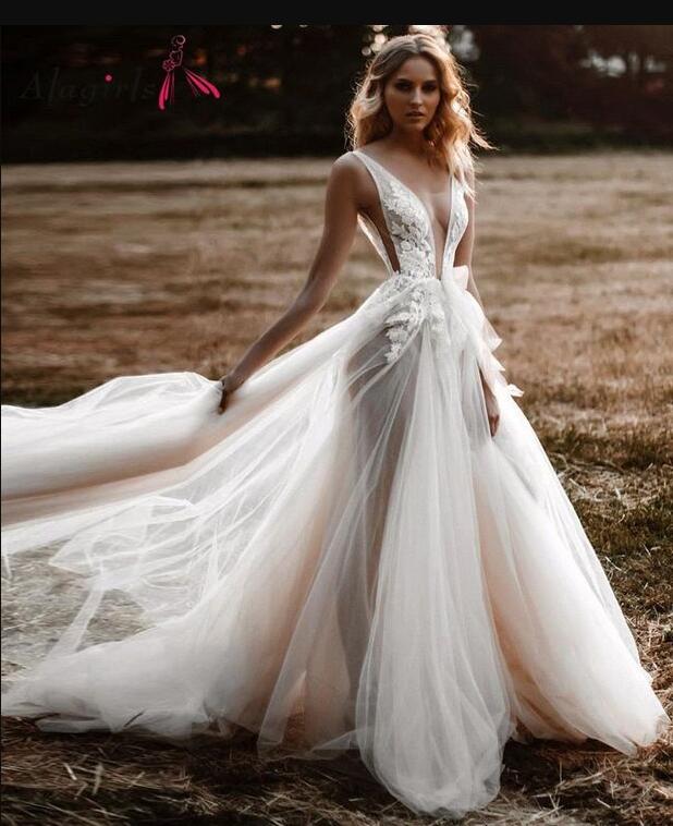Open Back Sexy A-line Beach Wedding Dresses DT1596