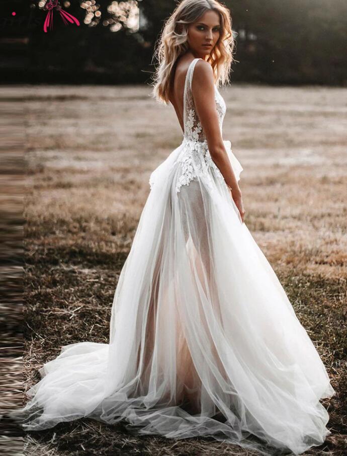 Open Back Sexy A-line Beach Wedding Dresses DT1596