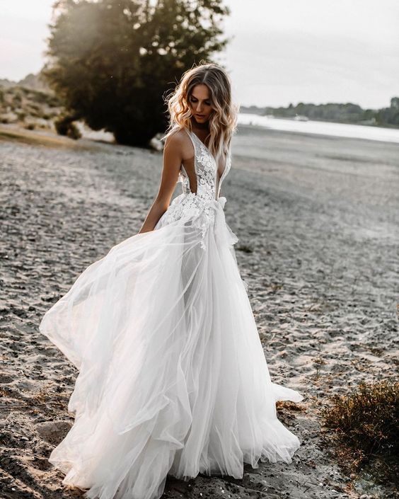 Open Back A-line Beach Wedding Dresses DT1597 DressesTailor Open Back A-line Beach Wedding Dresses DT1597 DressesTailor
