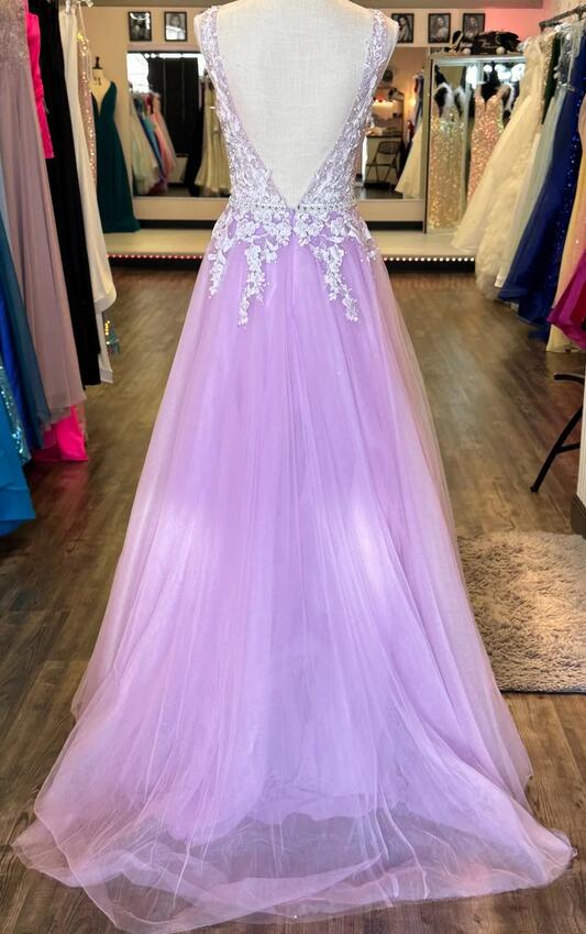 Lilac Open Back Long Prom Dresses
